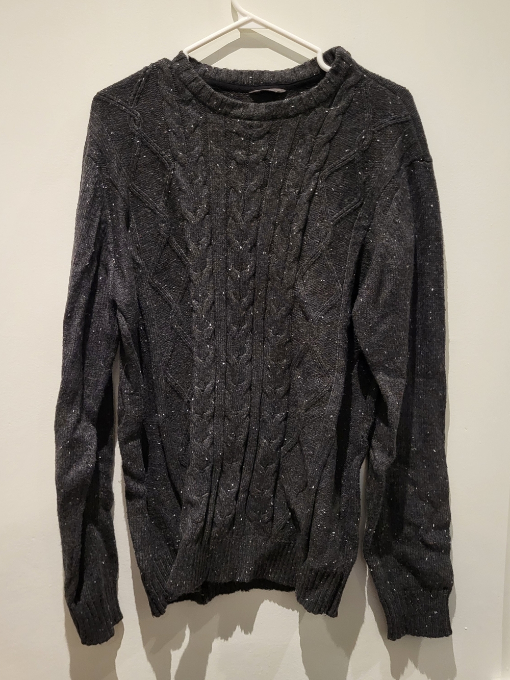 Denver Hayes Charcoal Cable Knit Crewneck Sweater